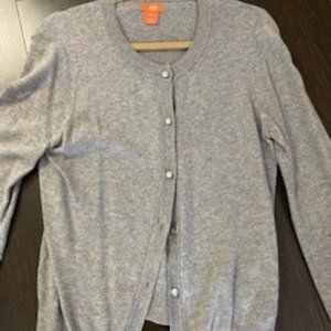 Light Gray Knit Crew Neck Classic Cardigan